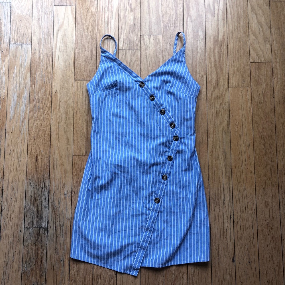 Zaful Blue & White Striped Sundress with Buttons
